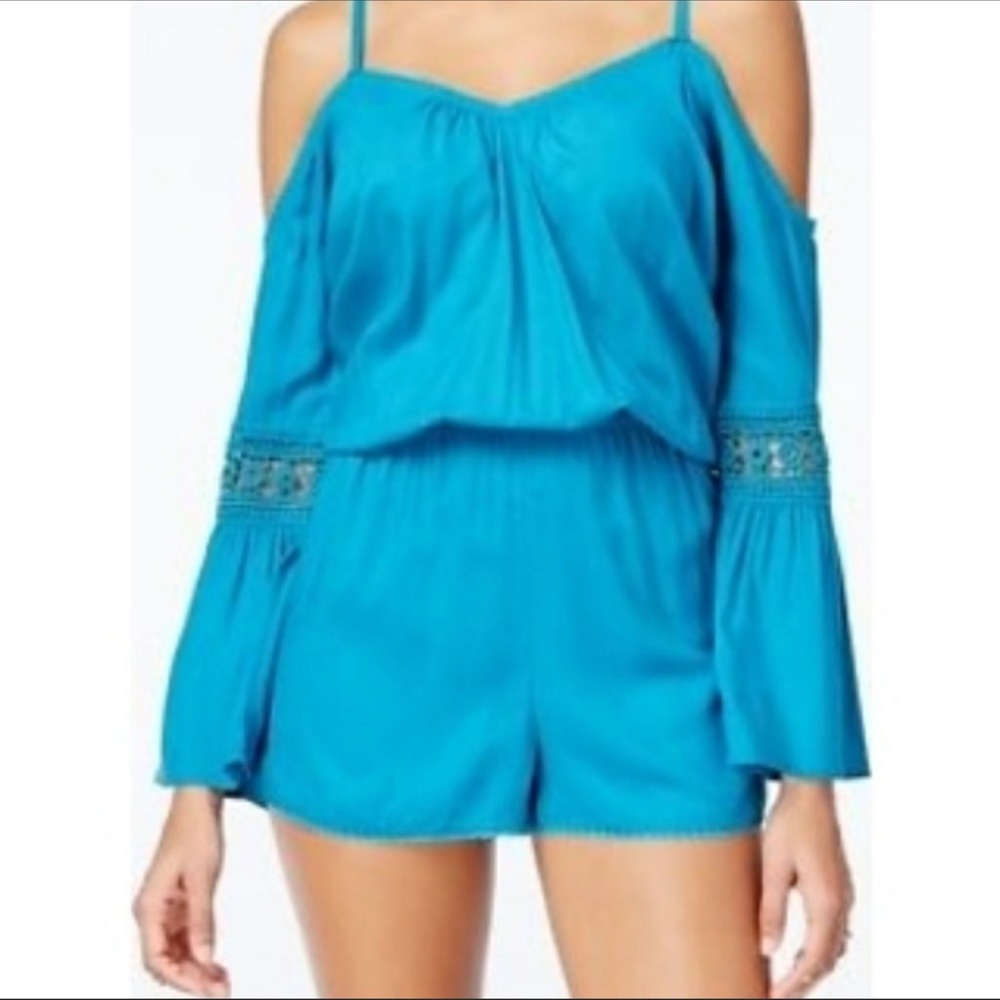 ROXY Island Joy Romper in Teal with lace trim NEW size Small.